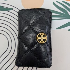 Tory Burch Black Quilted Wallet with Gold Logo